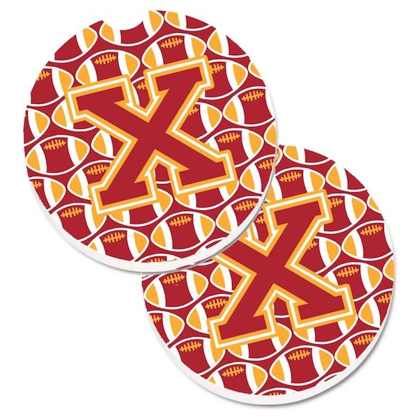 Carolines Treasures Letter x Football Cardinal and Gold Set of 2 Cup Holder Car Coaster CJ1070-XCARC - main